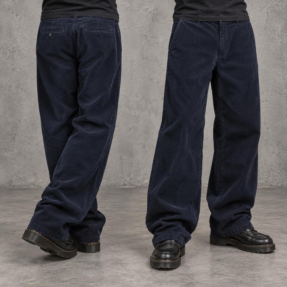 36x30 Navy Blue Corduroy Baggy Wide Leg Pants Y2K Grunge